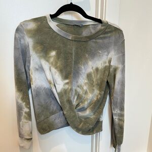 Tie-Dye Twist Front Top - Green and Gray